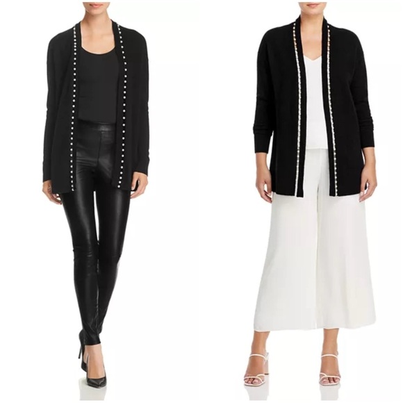 C By Bloomingdale's Black Pearl Embellished Open Front Cashmere Cardigan Small - Picture 14 of 14